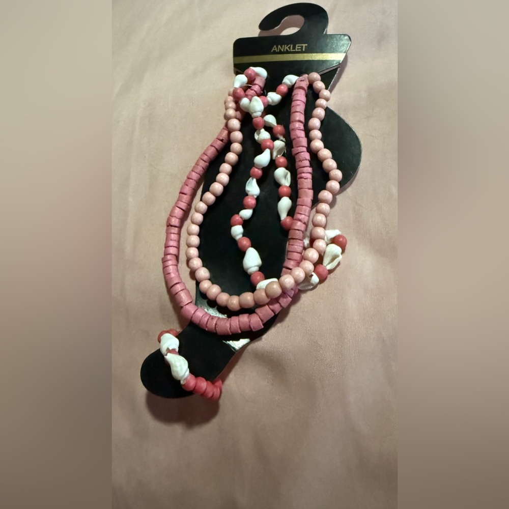Pink Beaded Anklet & Toe Ring Set NWT